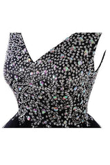 V-Neck Beaded Tulle Graduation Homecoming Dress