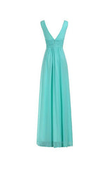 V-Neck Ruched Waist Long Bridesmaid Dress, Prom Evening Gown