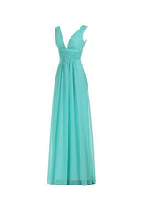 V-Neck Ruched Waist Long Bridesmaid Dress, Prom Evening Gown