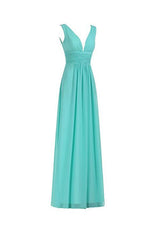 V-Neck Ruched Waist Long Bridesmaid Dress, Prom Evening Gown