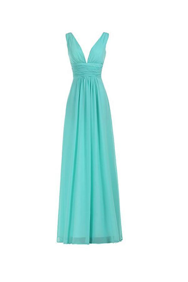 V-Neck Ruched Waist Long Bridesmaid Dress, Prom Evening Gown