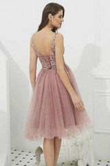 V-Neck Tulle with Beaded Short Prom Dress Homecoming Dress