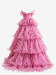 Cute Pink Strapless A-Line Ruched Crinkled Tulle Prom Dress
