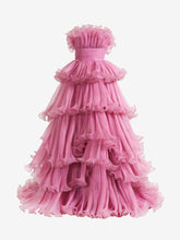 Cute Pink Strapless A-Line Ruched Crinkled Tulle Prom Dress