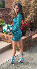 Bodycorn Long Sleeve Sequins Homecoming Dress