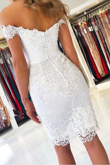 White Mermaid Lace Appliques Off the Shoulder Homecoming Dress
