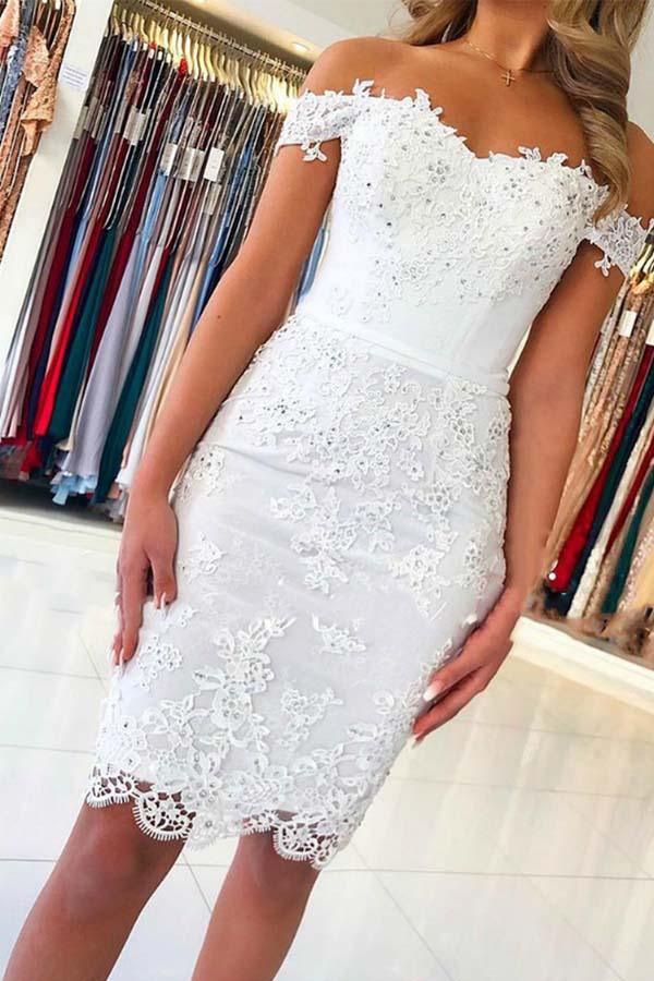 White Mermaid Lace Appliques Off the Shoulder Homecoming Dress