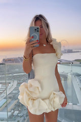 White Strapless Bodycorn Homecoming Dress With Ruffles