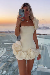 White Strapless Bodycorn Homecoming Dress With Ruffles