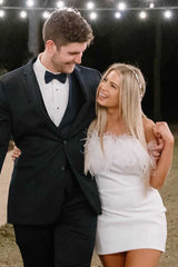 White Strapless Feathers Bodycorn Short Party Dress