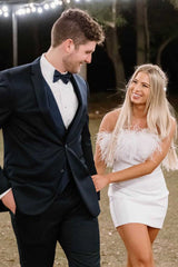 White Strapless Feathers Bodycorn Short Party Dress