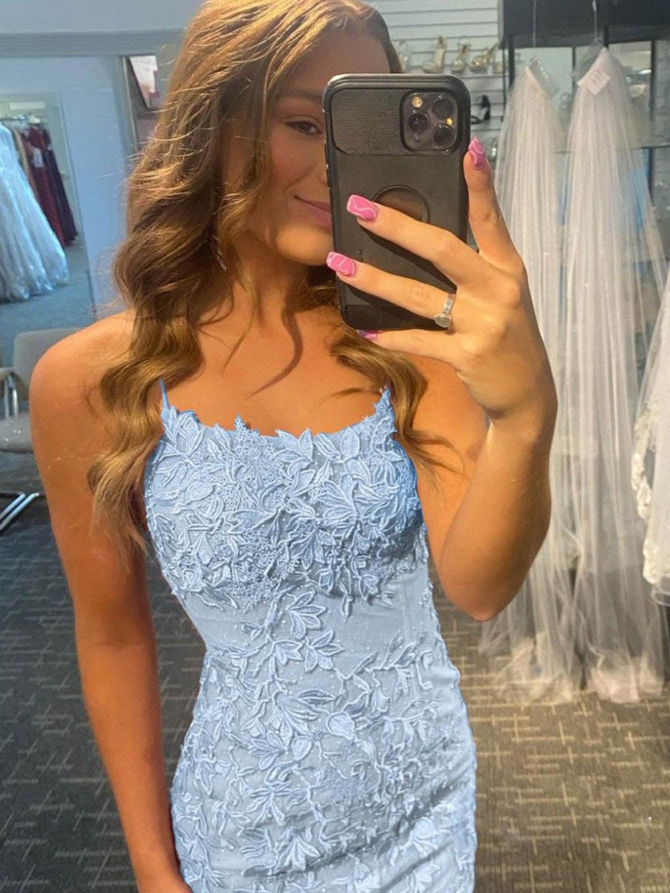 Bodycon Spaghetti Straps Lace Homecoming Dress