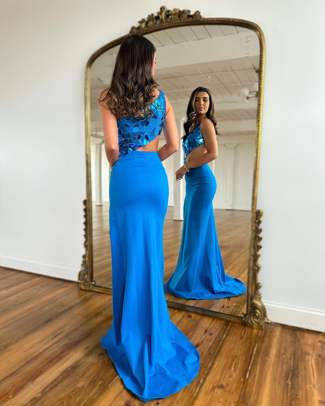 Bodycon One Shoulder Cut Mirror Sequins Prom Dress