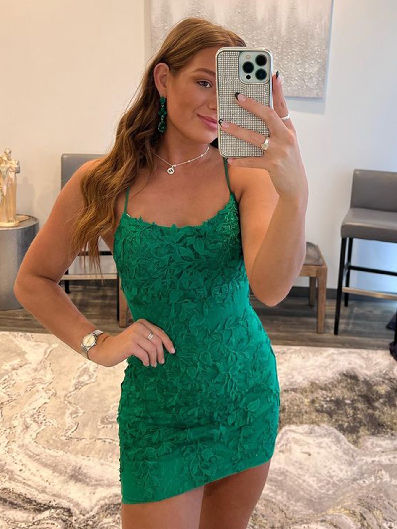Bodycon Spaghetti Straps Lace Homecoming Dress