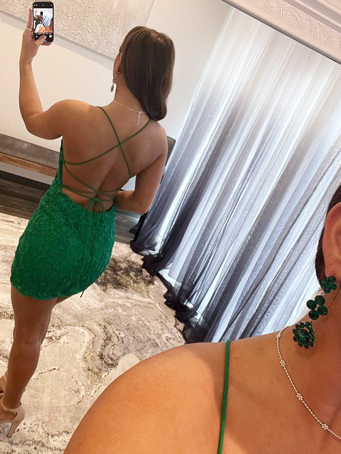 Bodycon Spaghetti Straps Lace Homecoming Dress
