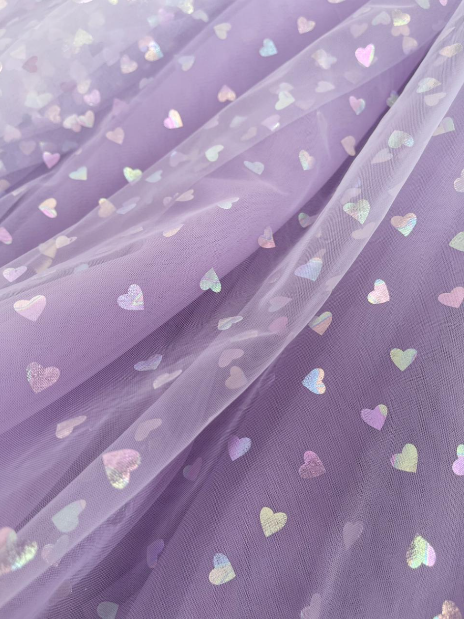 Corset Sparkly Hearts Above Knee Length Tulle Dress