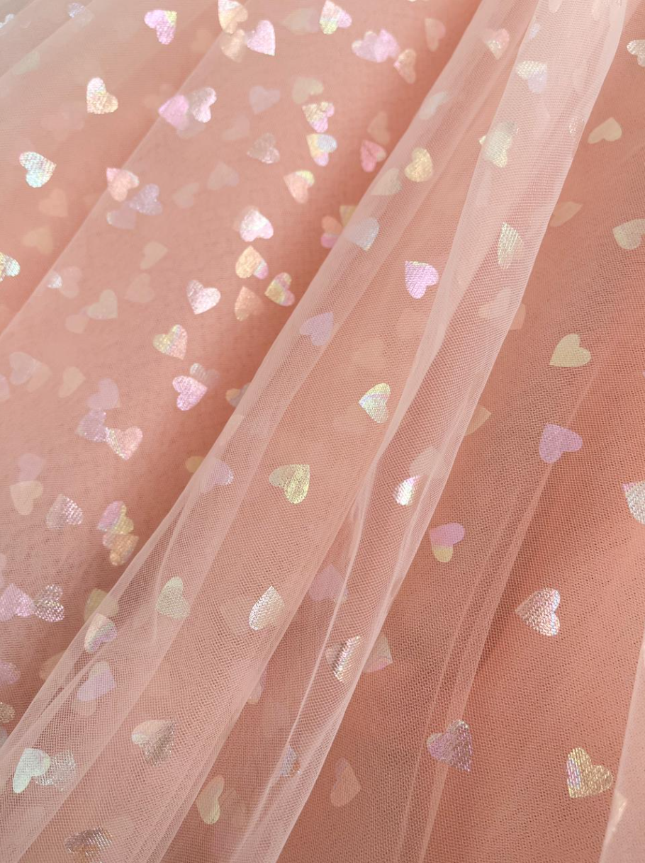 Corset Sparkly Hearts Above Knee Length Tulle Dress
