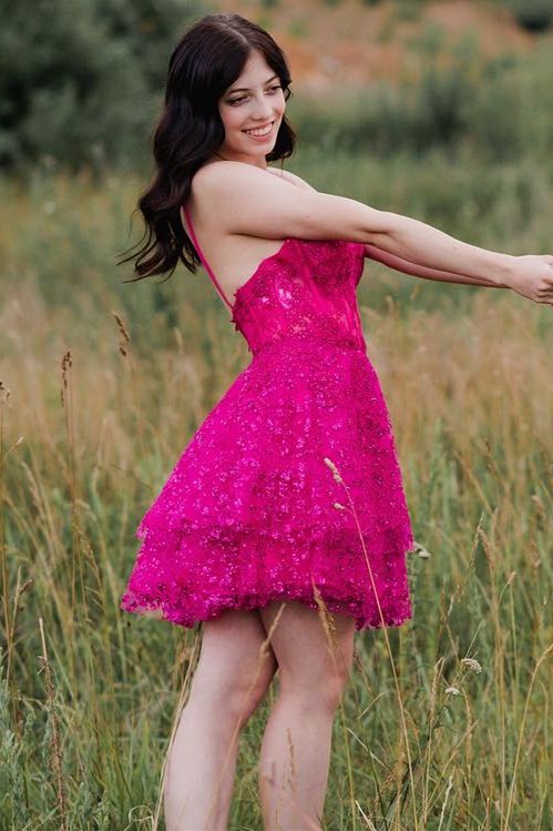 A-Line Spaghetti Straps Short Homecoming Dress with Appliques