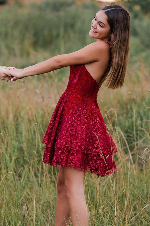 A-Line Spaghetti Straps Short Homecoming Dress with Appliques