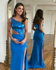 Bodycon One Shoulder Cut Mirror Sequins Prom Dress