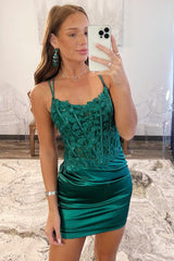 Bodycorn Satin Double Straps Keyhole Back Homecoming Dress