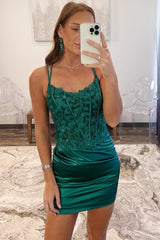 Bodycorn Satin Double Straps Keyhole Back Homecoming Dress