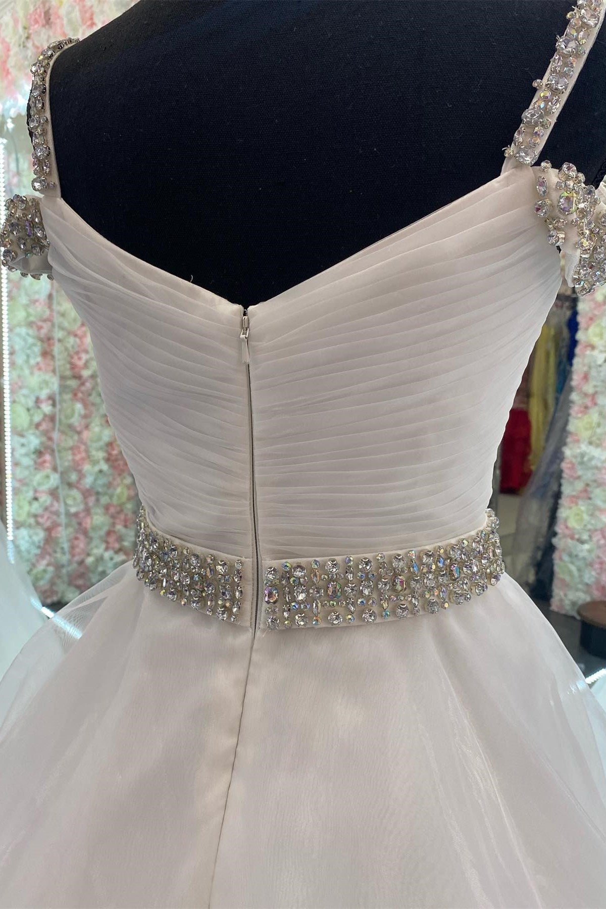 Hot Cute Pink Beaded Cold-Shoulder A-Line Prom Dress