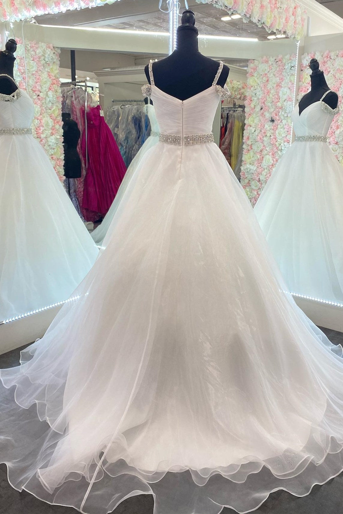 Hot Cute Pink Beaded Cold-Shoulder A-Line Prom Dress