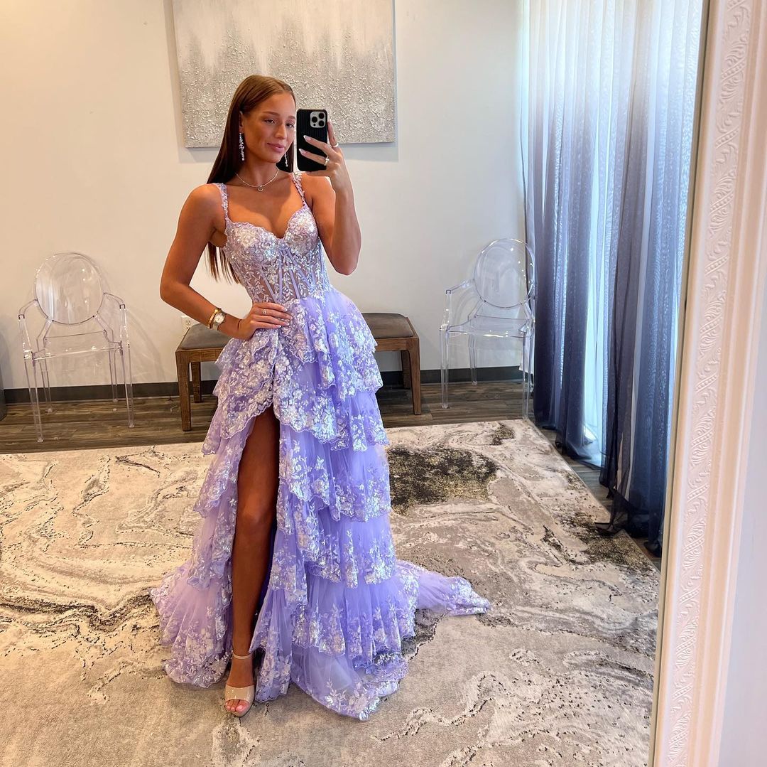 A-Line Lace Off-the-Shoulder Ruched Long Prom Dress with Slit