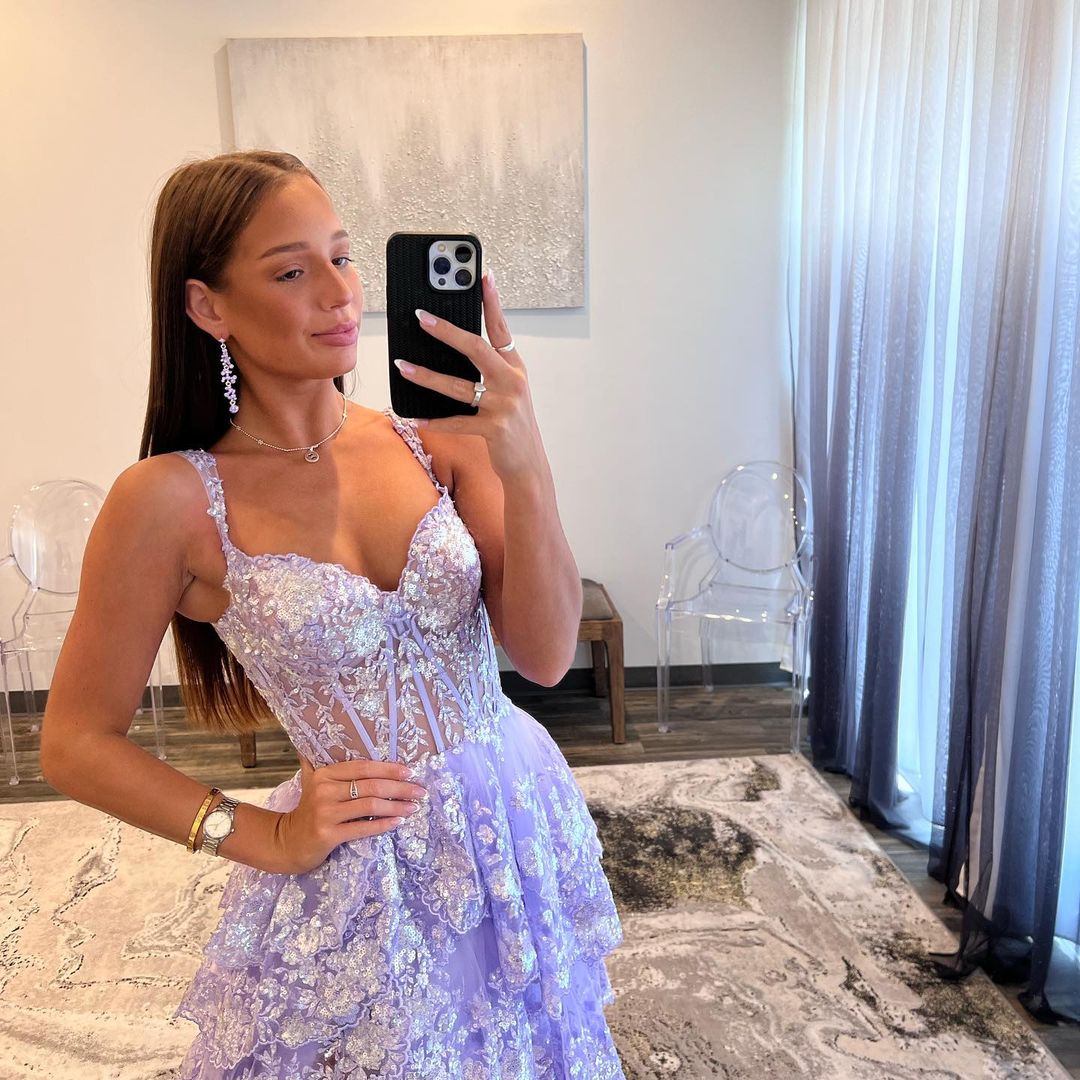 A-Line Lace Off-the-Shoulder Ruched Long Prom Dress with Slit