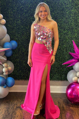 Bodycon One Shoulder Cut Mirror Sequins Prom Dress
