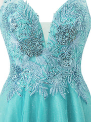A-line Short Spaghetti Strap Sparkly Tulle Homecoming Dress