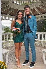 Dark Green  Bodycorn Lace Short Homecoming Dresses