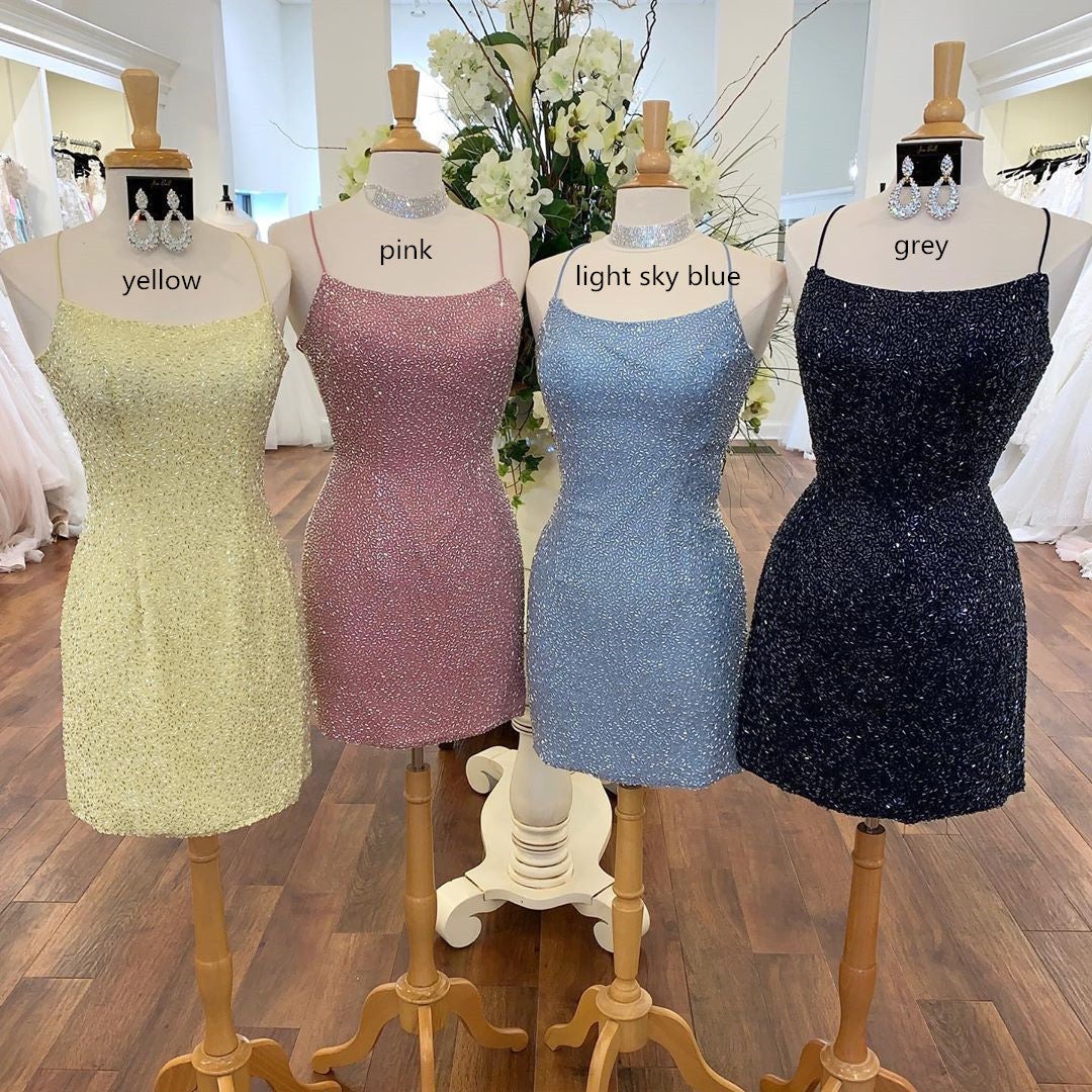 Bodycorn Scoop Neck Beaded Satin Homecoming Dress