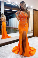Mermaid Sheath One Shoulder Beaded Jersey Prom Dress with Beading