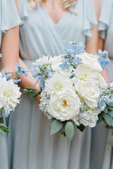 Light Blue A-Line Floor Length Bridesmaid Dress with Ruffles