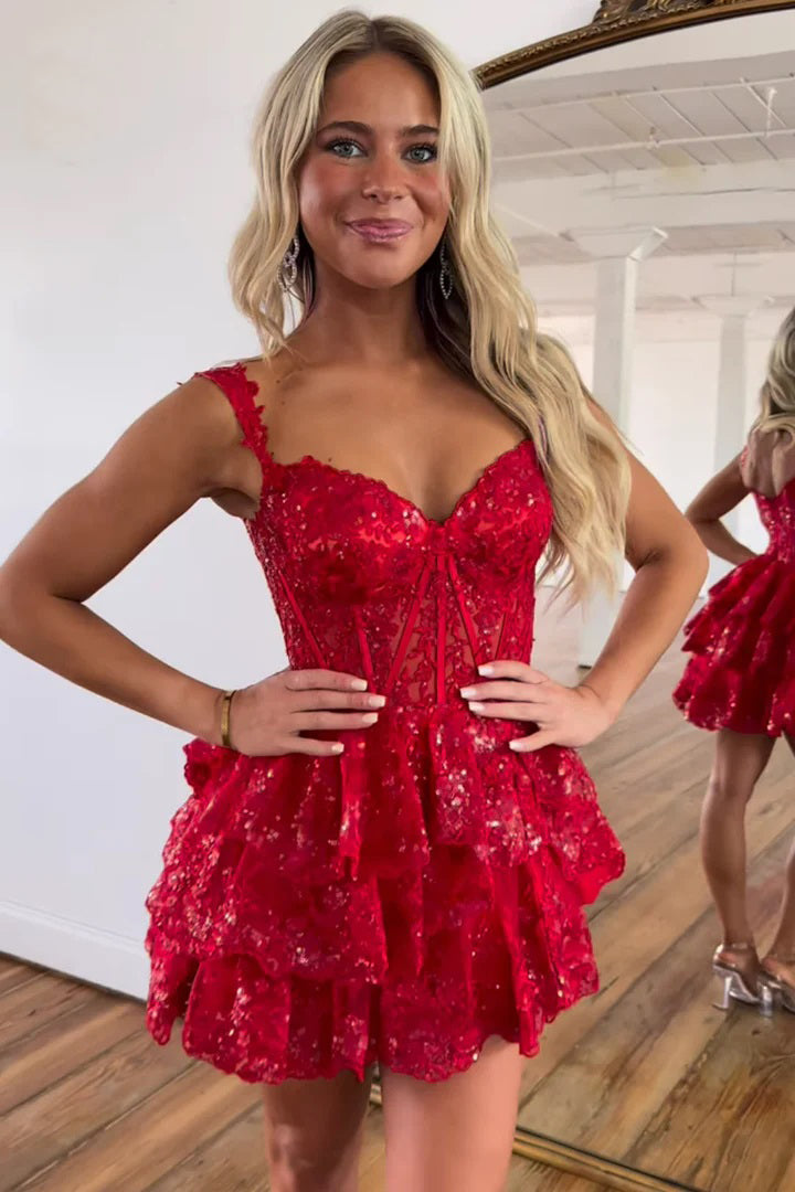 Red A-Line Sequins Appliques Short Homecoming Cocktail Dress