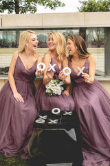 Light Purple A-Line Bridesmaid Dress, Spaghetti Straps, Floor-Length