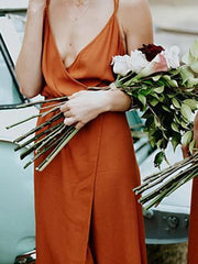 Charming Spaghetti Straps A-line Bridesmaid Dresses with Slit