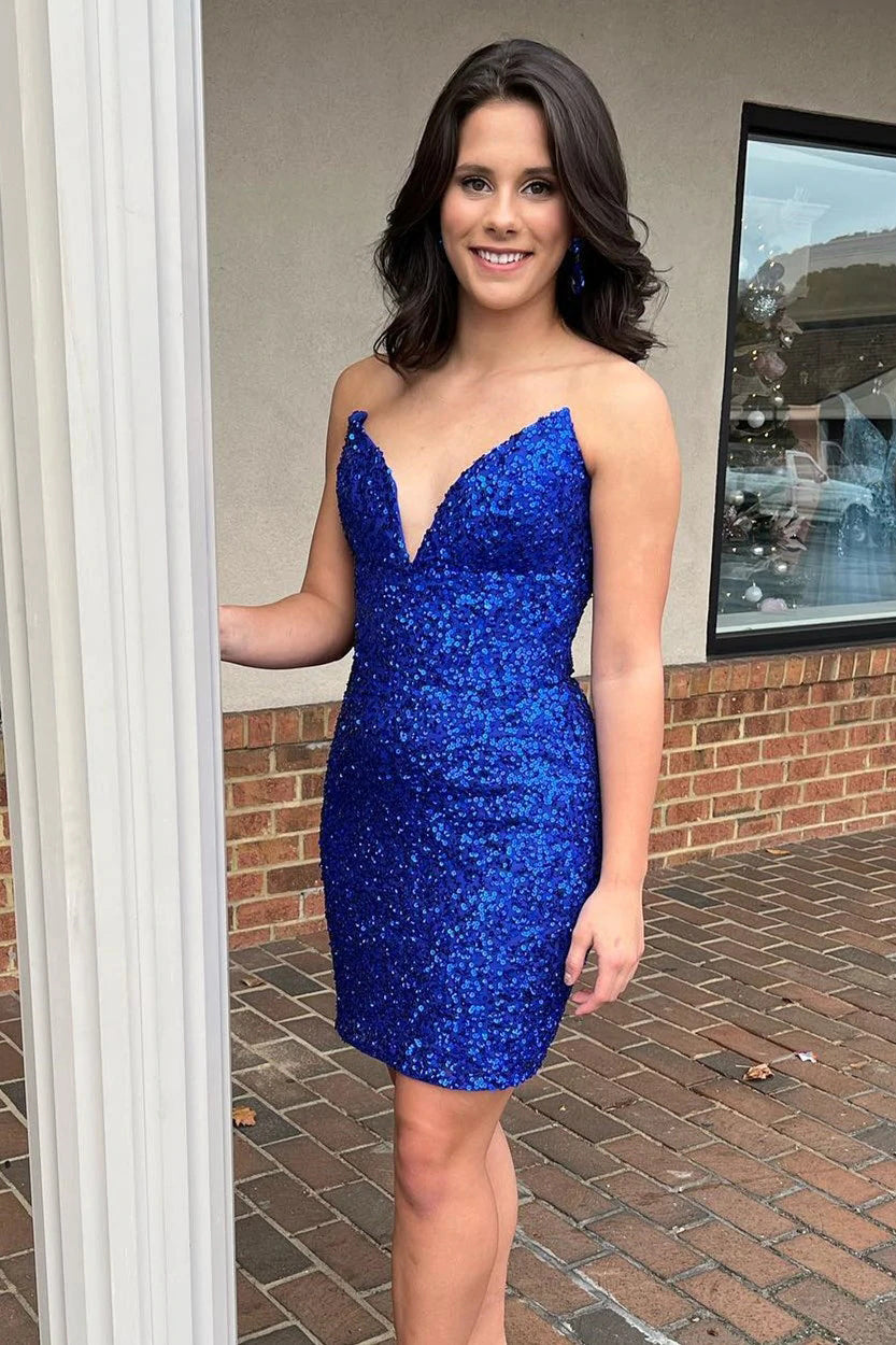 Veda |Bodycorn V Neck Sequins Homecoming Dress