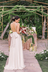 Bridesmaid Dresses, Elegant Open Back V Neck With Bowknot