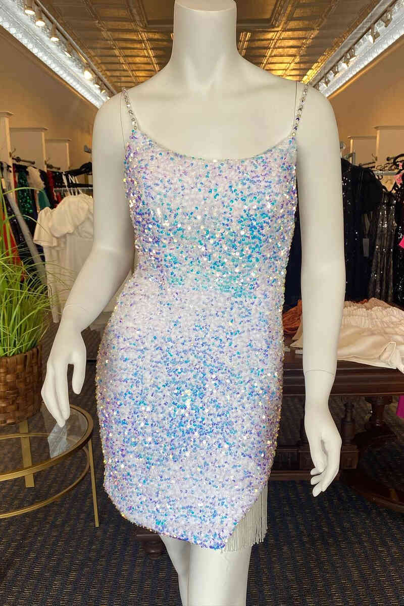 Sibyl | Bodycorn Spaghetti Straps Sequins Homecoming Dress with Tassel