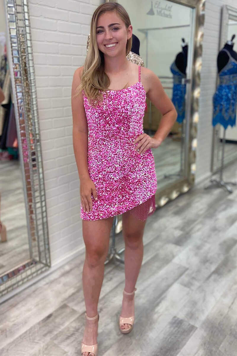 Sibyl | Bodycorn Spaghetti Straps Sequins Homecoming Dress with Tassel