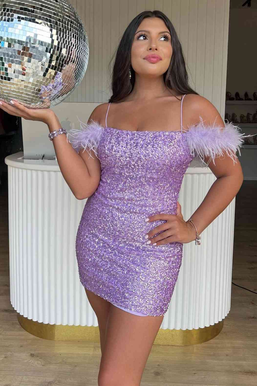 Bodycorn Sequins Homecoming Dress with Featherss