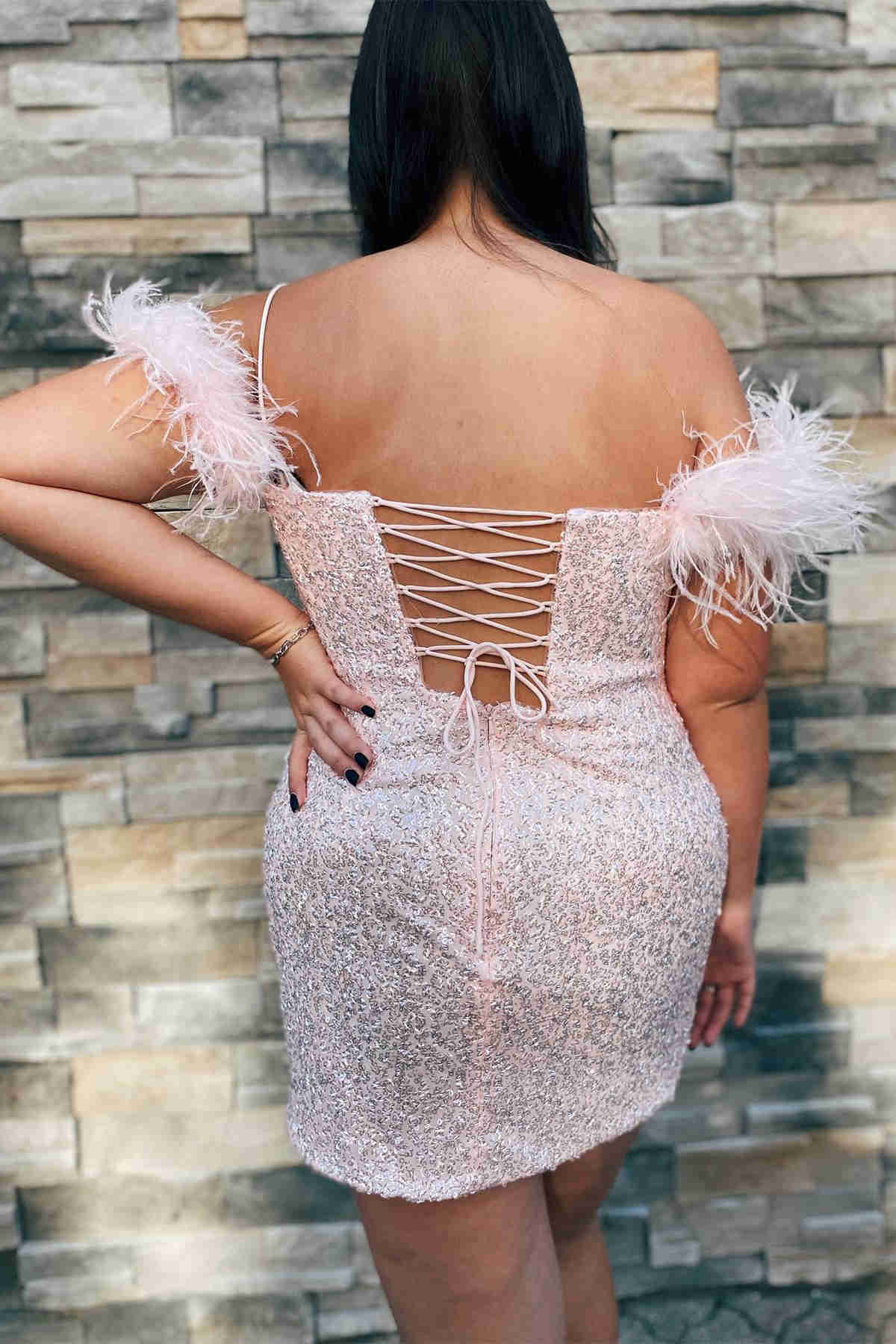 Bodycorn Sequins Homecoming Dress with Featherss