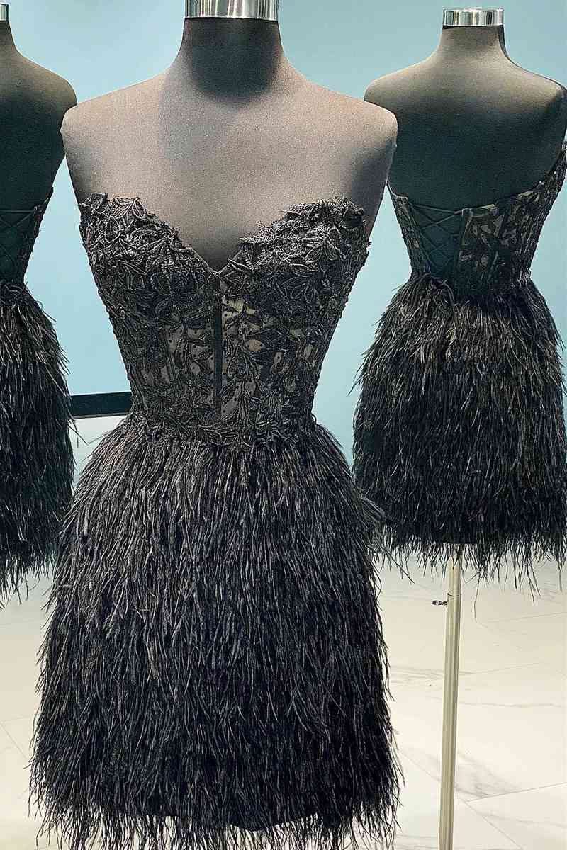 Bodycon Sweetheart Lace Feather Skirt Homecoming Dress