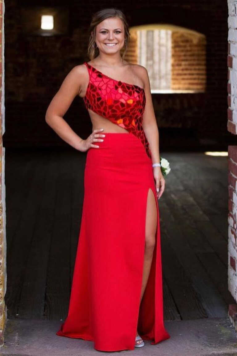 Bodycon One Shoulder Cut Mirror Sequins Prom Dress