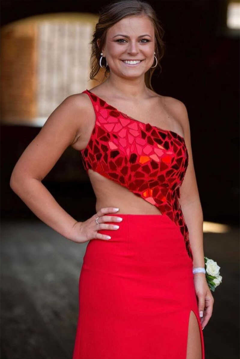 Bodycon One Shoulder Cut Mirror Sequins Prom Dress