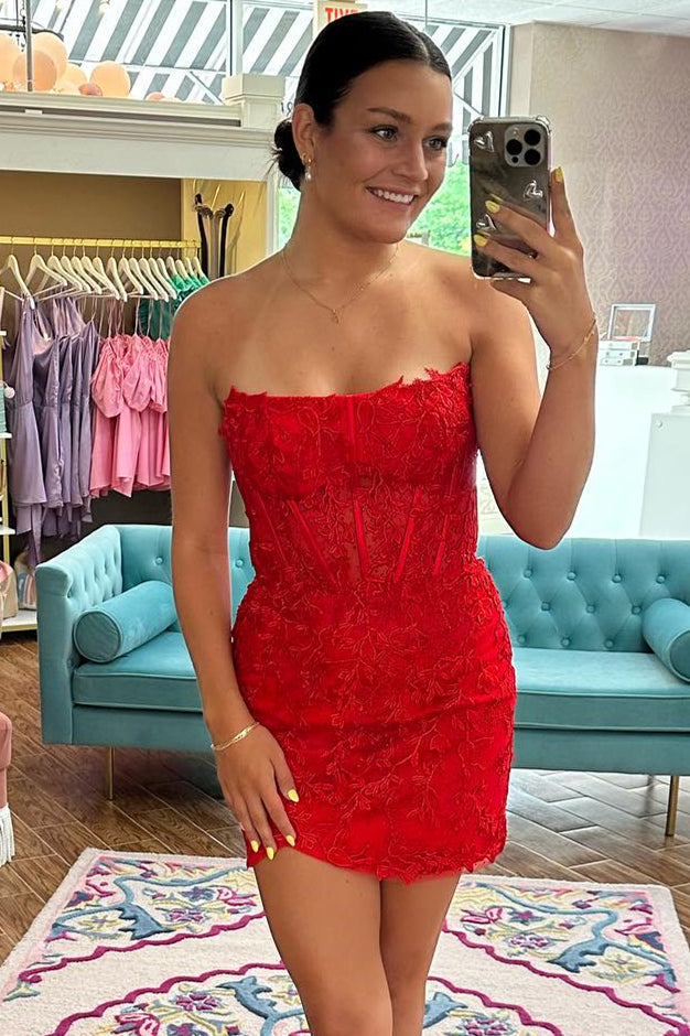 Bodycorn Strapless Corset Lace Homecoming Dress