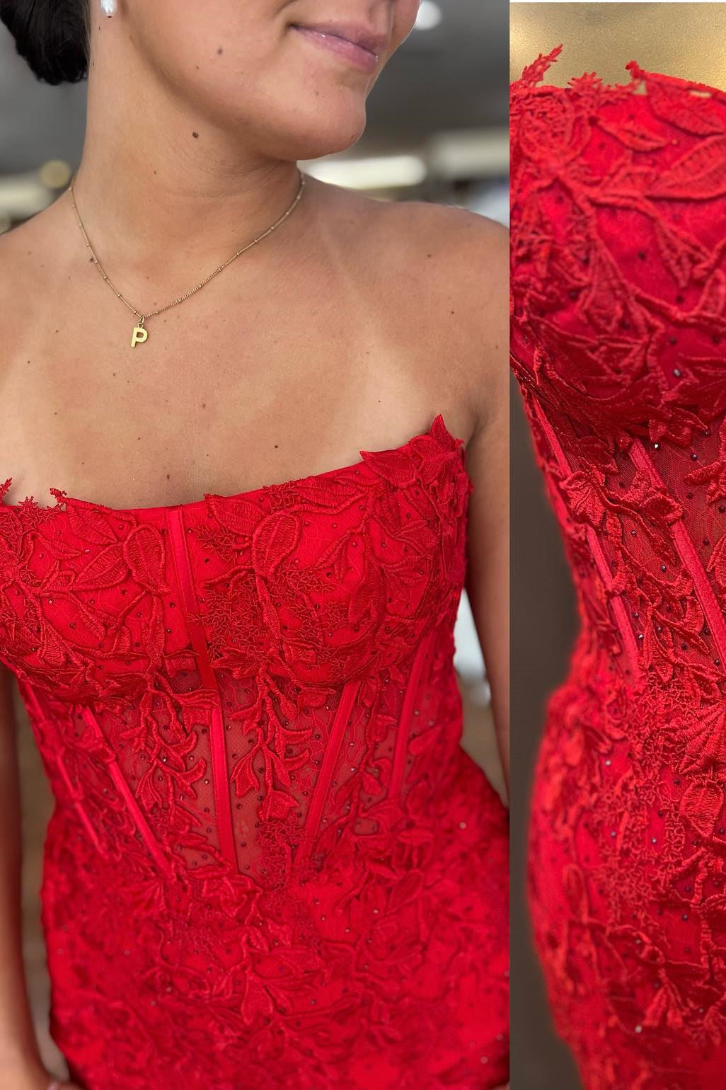 Bodycorn Strapless Corset Lace Homecoming Dress
